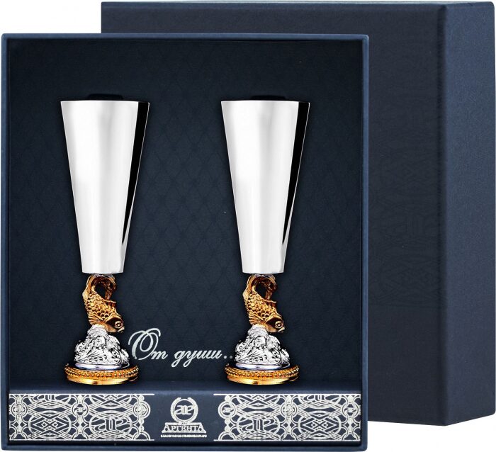 Набор рюмок для водки из серебра "Золотая Рыбка" с позолотой на 2 персоны - артикул: AK01314 - стоимость: 27 100 руб. Набор рюмок для водки из серебра "Золотая Рыбка" с позолотой на 2 персоны - артикул: AK01314 | Мосподарок