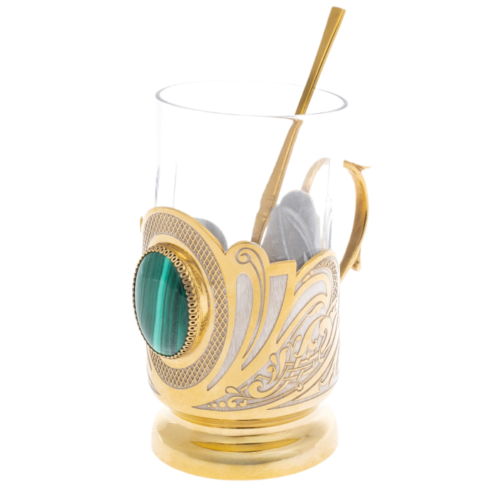 Подстаканник с малахитом "Украшенный" Златоуст - артикул: 301121 | Мосподарок 