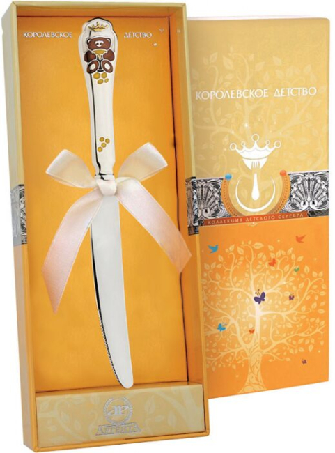 Детский серебряный нож КД "Мишка" с эмалью, на 1 персону