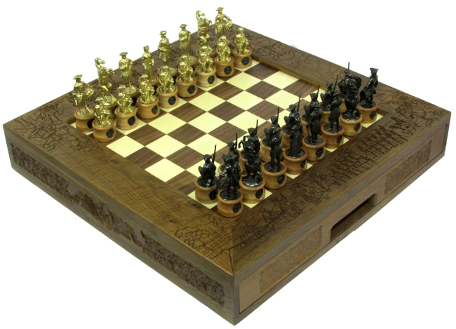 Шахматы исторические "Полтавское сражение" с чернеными фигурами из цинкового сплава