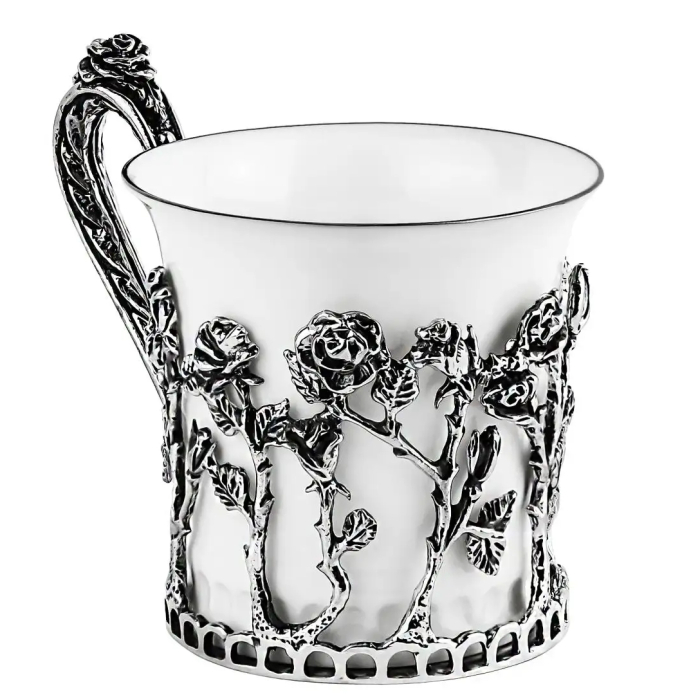 Набор для кофе из фарфора и серебра "Розалия": ложка, чашка, на 1 персону - артикул: AK01863 - стоимость: 40 500 руб. Набор для кофе из фарфора и серебра "Розалия": ложка, чашка, на 1 персону - артикул: AK01863 | Мосподарок