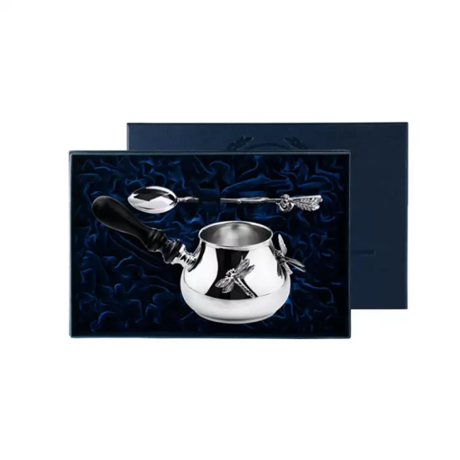 Серебряный набор для кофе "Стрекоза": ложка, турка, на 1 персону Серебряный набор для кофе "Стрекоза": ложка, турка, на 1 персону