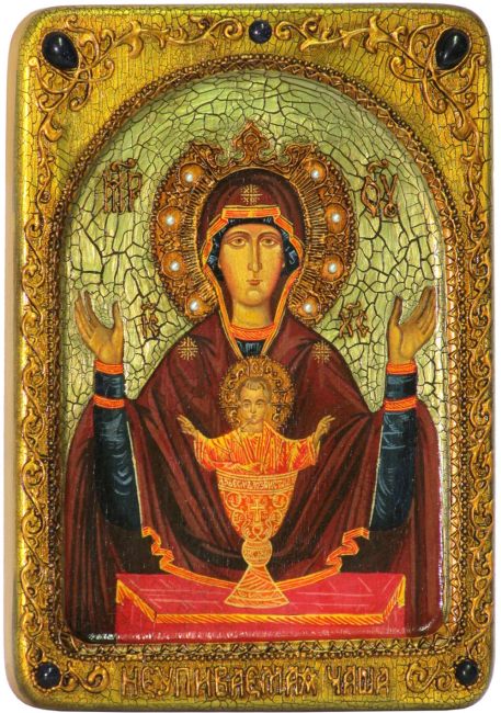 Живописная икона "Божией матери Неупиваемая чаша" на кипарисе