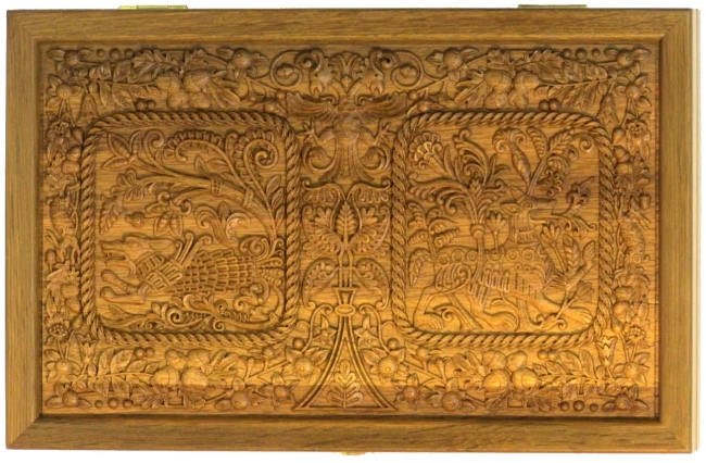 Резные дорожные нарды-шашки из массива чёрного дуба "Белокаменные-3"