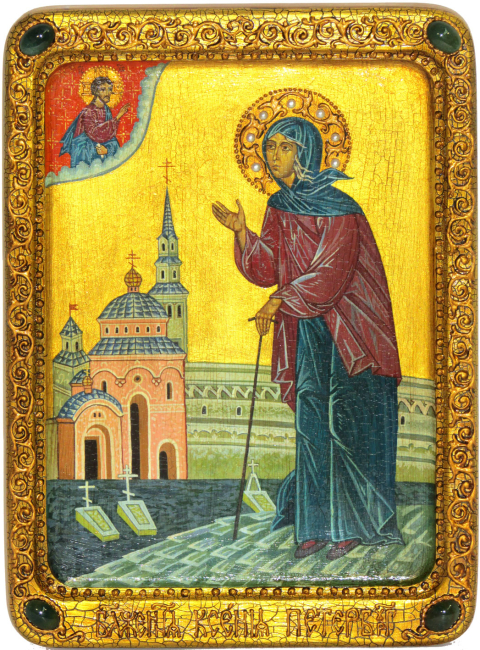 Живописная икона "Святая Блаженная Ксения Петербургская" на кипарисе