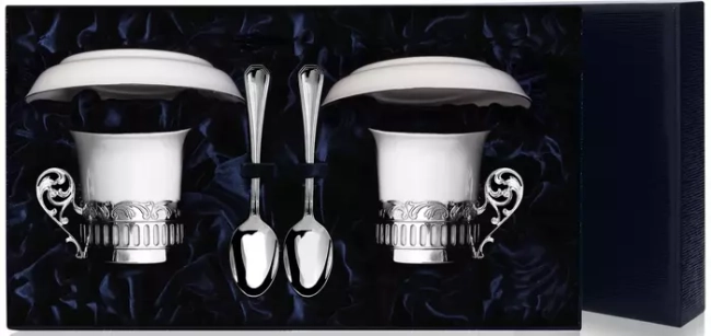 Серебряный кофейный наборН "Богема": блюдце, ложка, чашка Серебряный кофейный наборН "Богема": блюдце, ложка, чашка