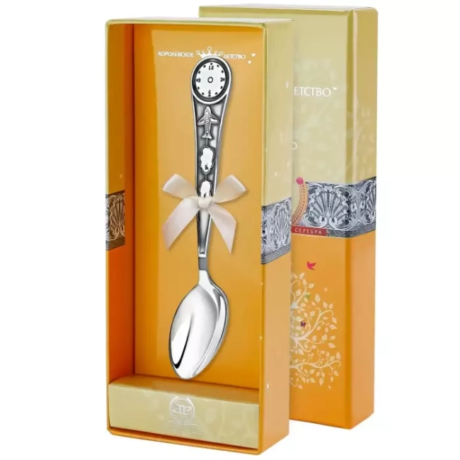 Ложка серебряная детская "Часы"