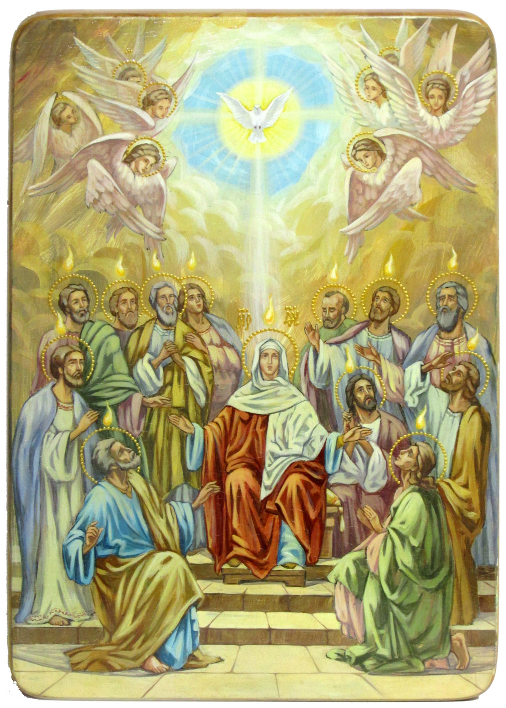 Живописная икона "Сошествие Святого Духа" на кипарисе в березовом киоте - купить в Москве | Мосподарок 