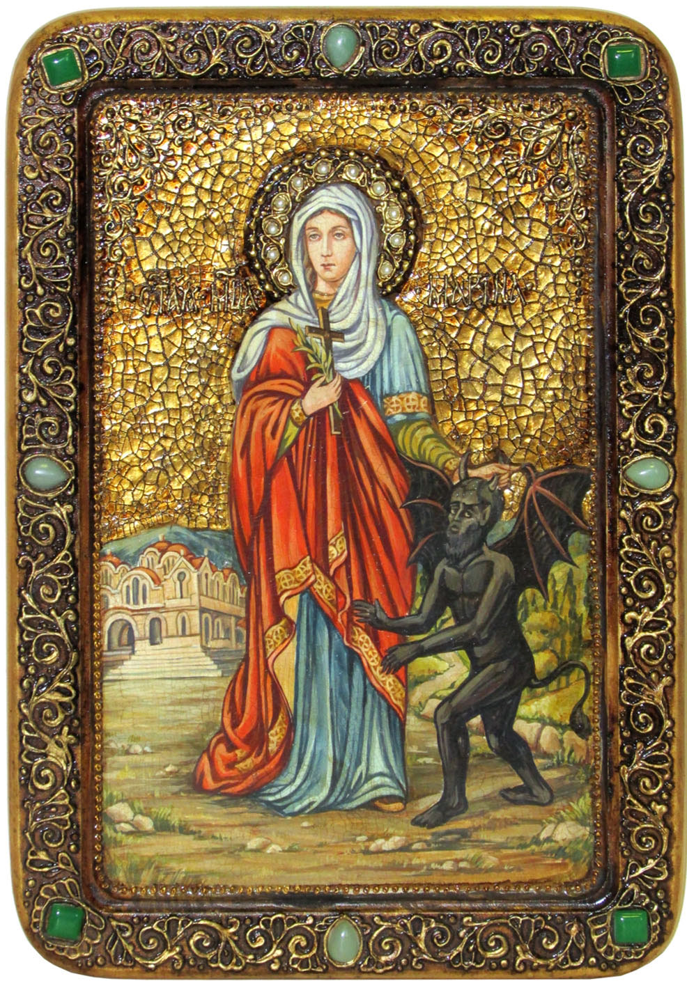 Живописная икона "Святая великомученица Марина (Маргарита) Антиохийская" на кипарисе в березовом киоте - купить в Москве | Мосподарок 