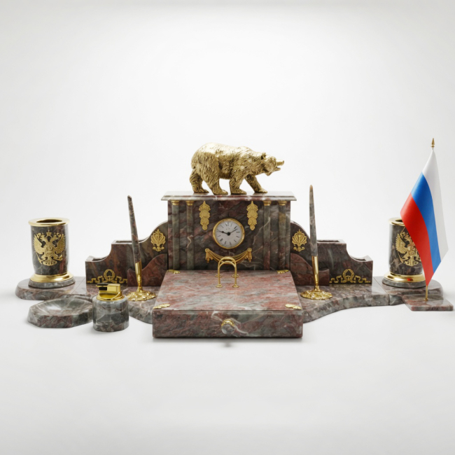 Настольный набор из итальянского мрамора "Медведь"