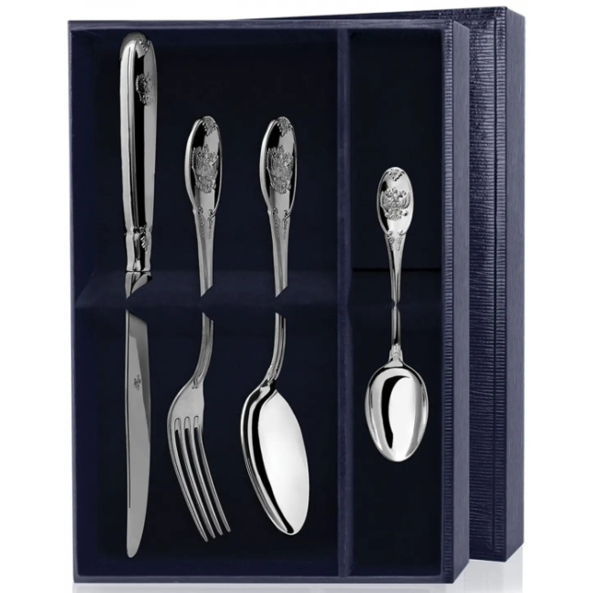 Набор из 4 столовых серебряных приборов "Единство" на 1 персону