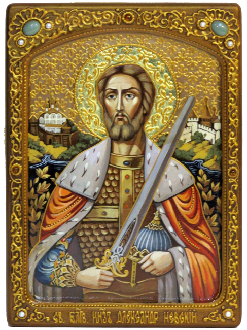 Живописная икона "Святой благоверный князь Александр Невский" на кипарисе