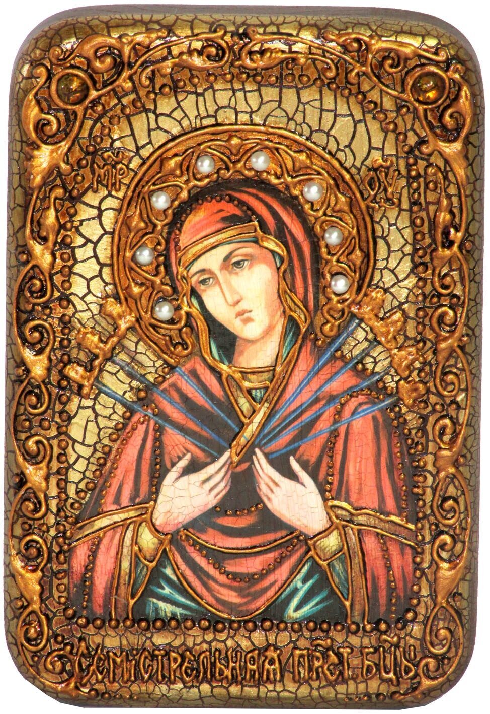 Настольная икона "Образ Божией Матери "Семистрельная" на мореном дубе - купить в Москве | Мосподарок 