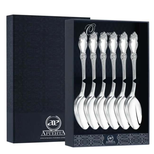 Набор чайных ложек из серебра "Серебряная роза" на 6 персон Набор чайных ложек из серебра "Серебряная роза" на 6 персон