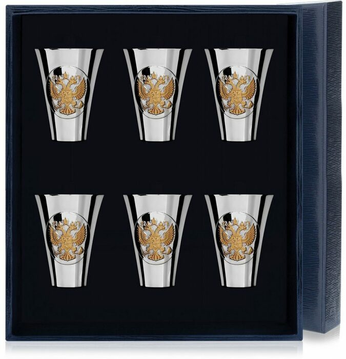 Набор рюмок для водки из серебра "Герб" с позолотой на 6 персон - артикул: AK01114 | Мосподарок 