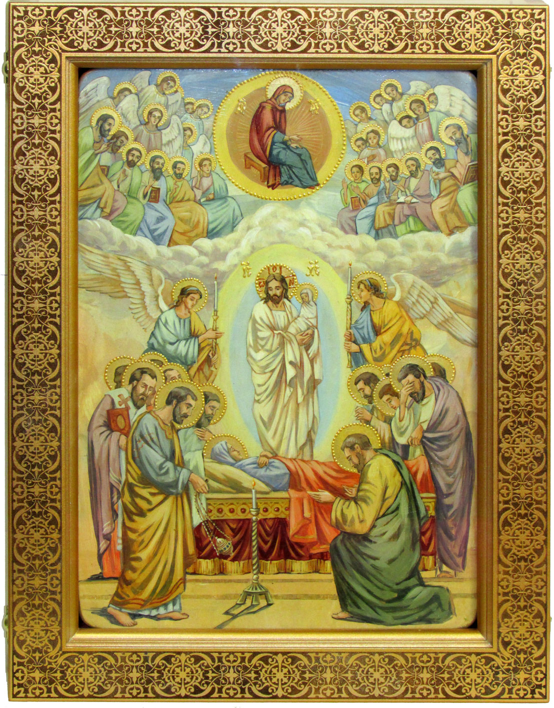 Живописная икона "Успение Пресвятой Богородицы" на кипарисе в березовом киоте - купить в Москве | Мосподарок 