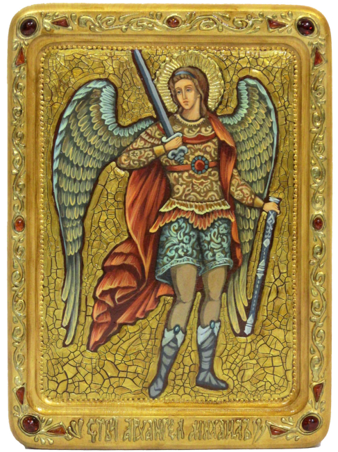 Живописная икона "Архангел (Архистратиг) Михаил" на кипарисе