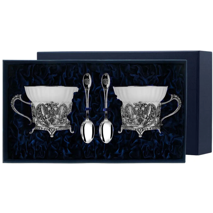 Чайная чашка из серебра "Герб" с ложкой, чернение - артикул: AK01262 - стоимость: 45 000 руб. Чайная чашка из серебра "Герб" с ложкой, чернение - артикул: AK01262 | Мосподарок