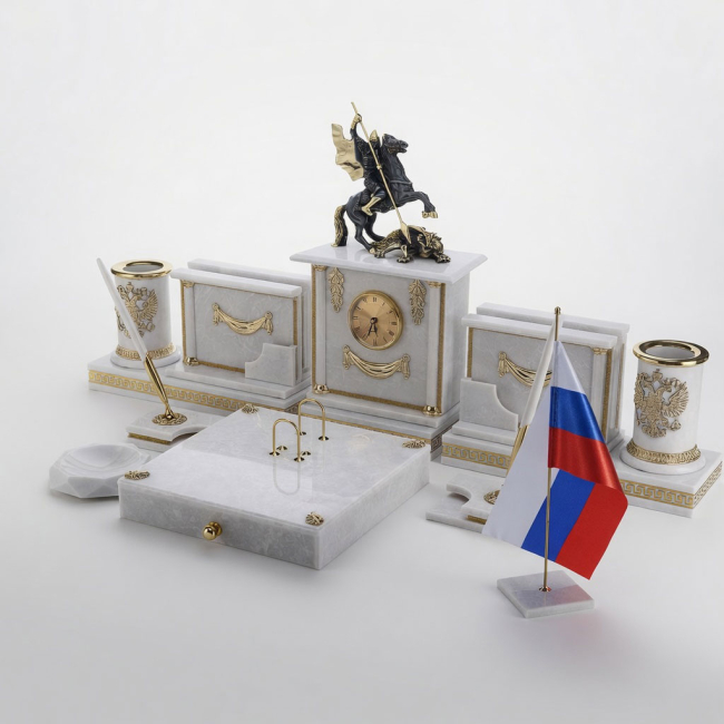 Настольный набор из итальянского мрамора "Георгий Победоносец"