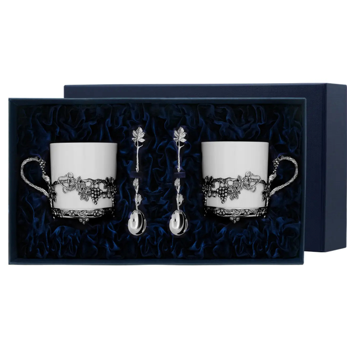 Серебряный чайный набор "Виноград": ложка, чашка - артикул: AK01103 | Мосподарок 