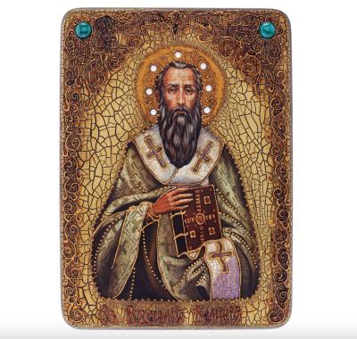 Аналойная икона "Святой Василий Великий" на мореном дубе
