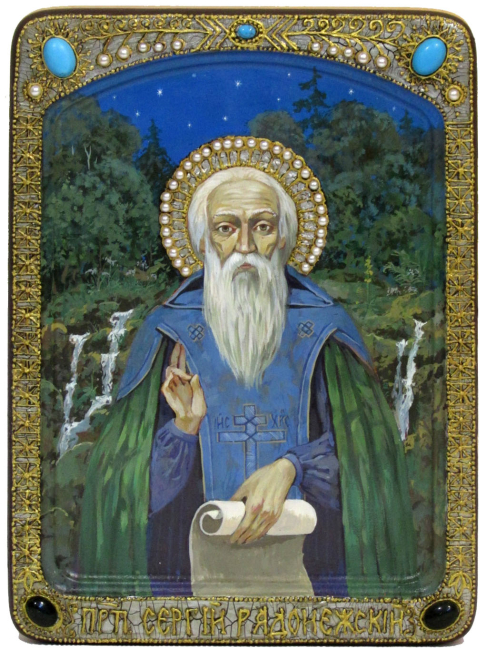 Живописная икона "Преподобный Сергий Радонежский" чудотворец на кипарисе