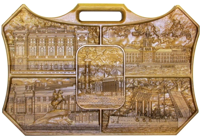 Резные подарочные нарды из массива мореного дуба "Санкт-Петербург"