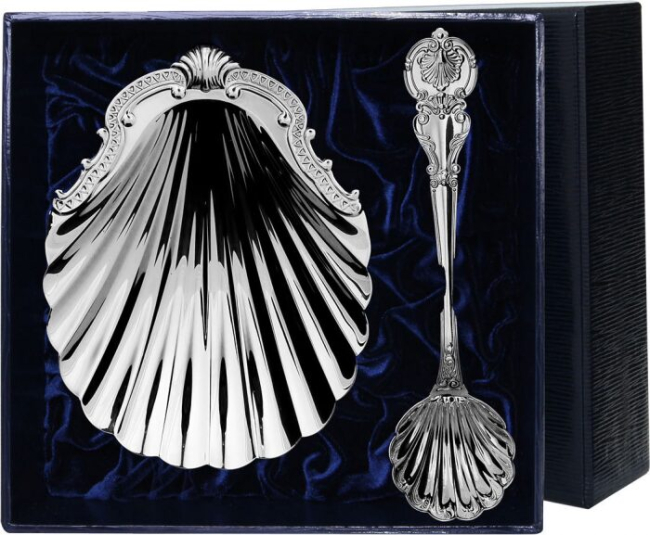 Серебряный набор "Волна": кокильница, ложка Серебряный набор "Волна": кокильница, ложка