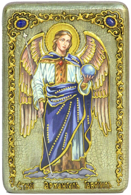 Настольная икона "Архангел Гавриил" на мореном дубе