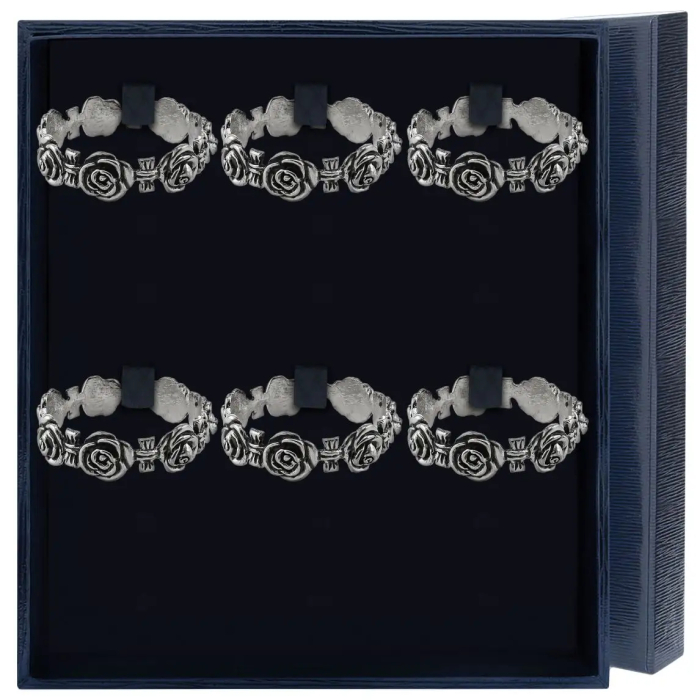 Набор серебряных колец для салфеток "Розалия" на 6 персон - артикул: AK01145 - стоимость: 53 100 руб. Набор серебряных колец для салфеток "Розалия" на 6 персон - артикул: AK01145 | Мосподарок