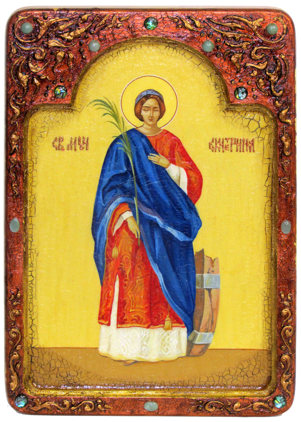 Живописная икона "Святая великомученица Екатерина" на кипарисе в березовом киоте - купить в Москве | Мосподарок 