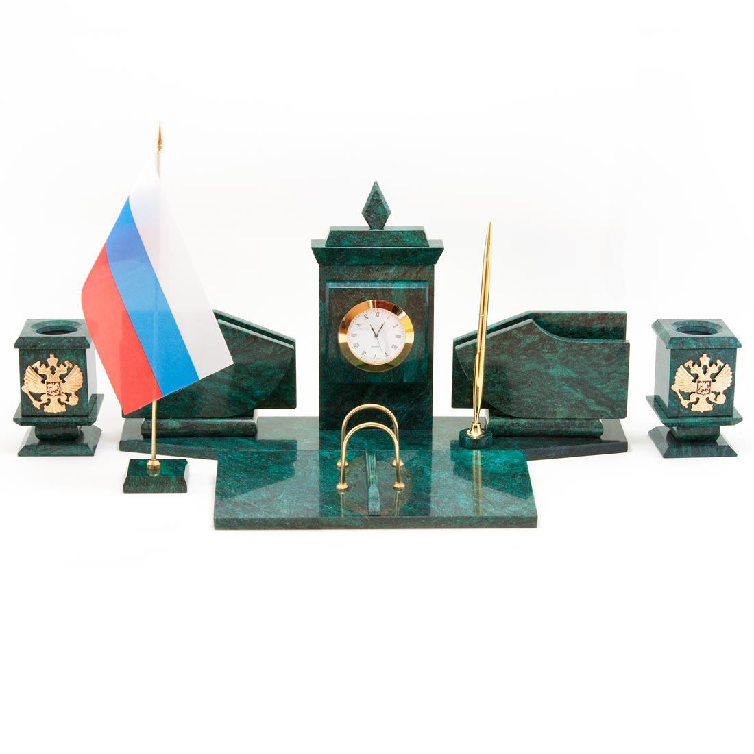 Настольный набор «Герб России» камень змеевик - артикул: 013468 | Мосподарок 