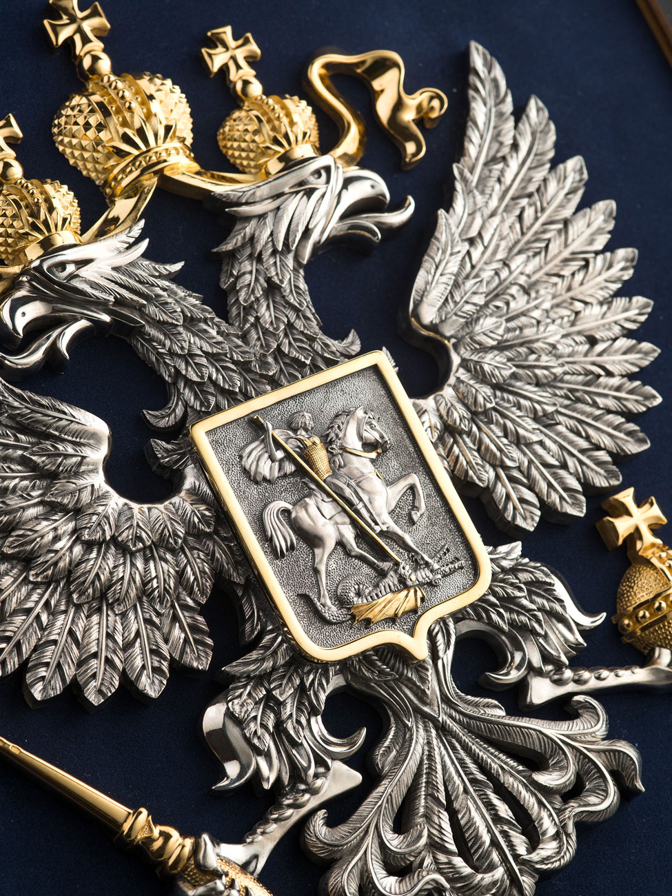 Настенное панно "Герб РФ" из серебра - купить в Москве | Мосподарок