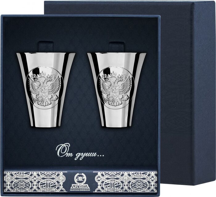 Набор стопок для водки из серебра "Герб" на 2 персоны - артикул: AK01310 - стоимость: 26 200 руб. Набор стопок для водки из серебра "Герб" на 2 персоны - артикул: AK01310 | Мосподарок