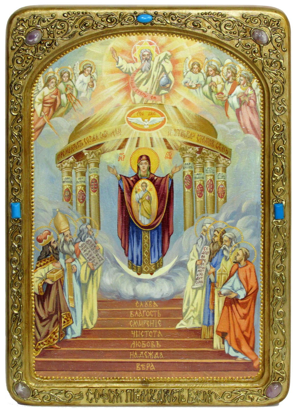 Живописная икона "София - Премудрость Божия (Киевская)" на кипарисе в березовом киоте - купить в Москве | Мосподарок 