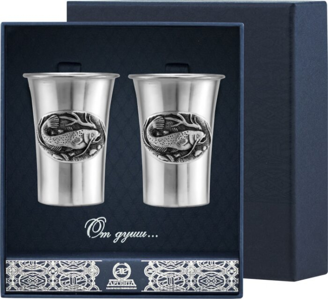 Набор стопок для водки из серебра "Сом" на 2 персоны Набор стопок для водки из серебра "Сом" на 2 персоны
