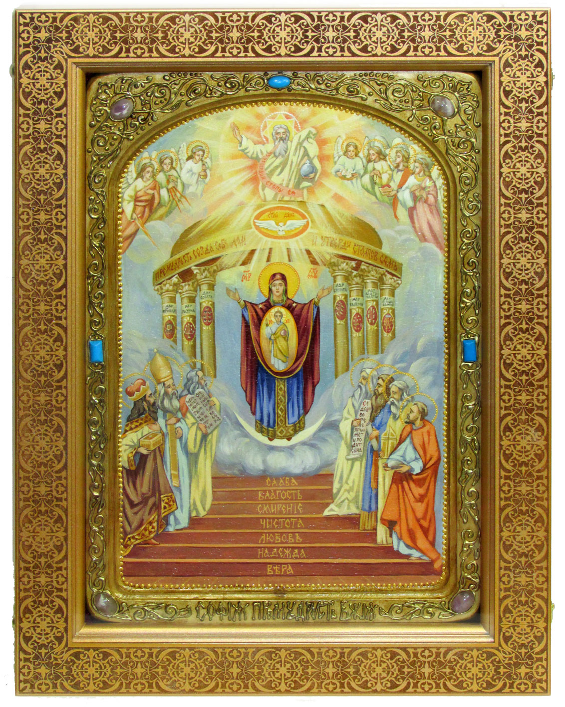 Живописная икона "София - Премудрость Божия (Киевская)" на кипарисе в березовом киоте - купить в Москве | Мосподарок 