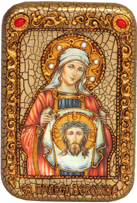 Настольная икона "Святая Праведная Вероника Кровоточивая" на мореном дубе