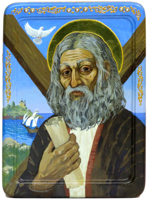 Живописная икона "Святой апостол Андрей Первозванный" на кипарисе