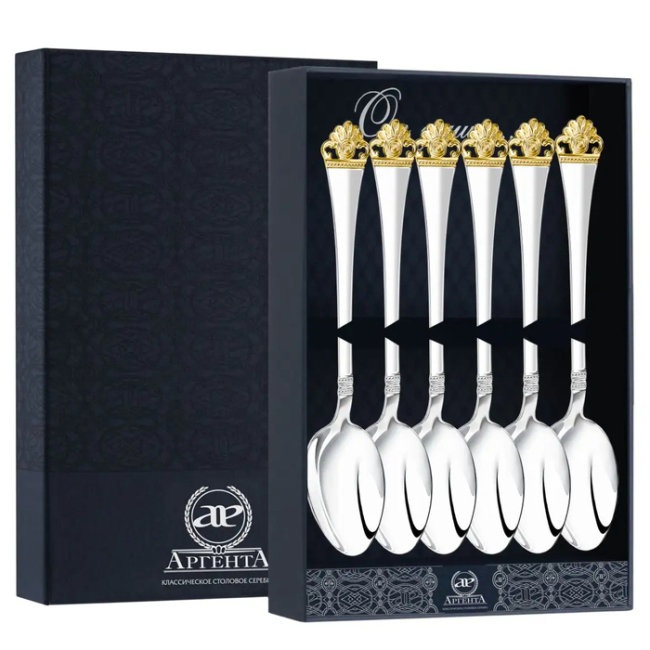Набор чайных ложек "Афина" серебро  с позолотой Набор чайных ложек "Афина" серебро  с позолотой