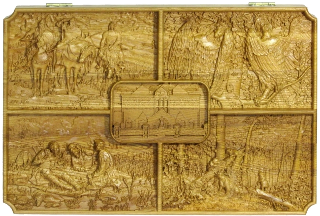 Резные объемные нарды дорожного размера из массива мореного ясеня «Искусство»