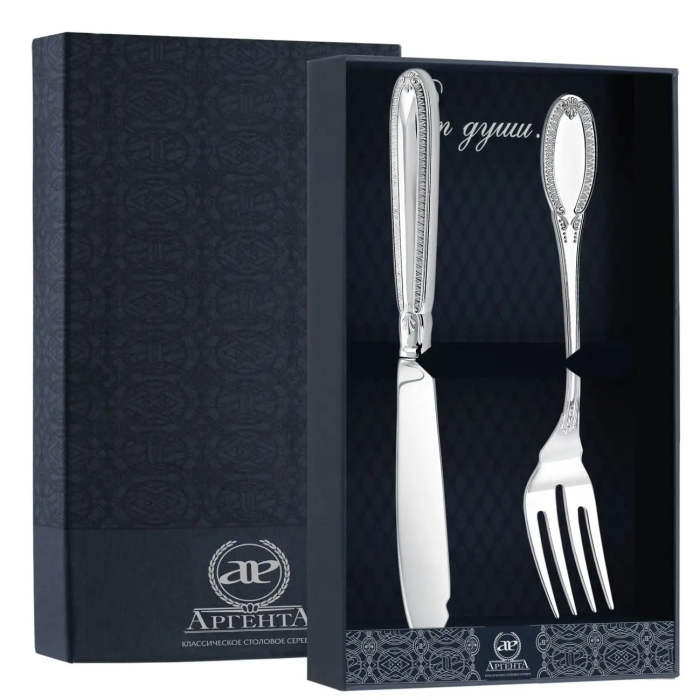 Серебряный набор для рыбы "Император": нож, вилка, на 1 персону - артикул: AK01351 | Мосподарок 
