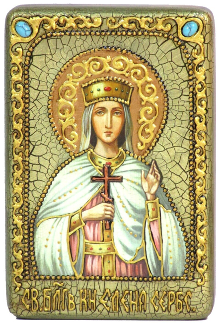 Настольная икона "Святая благоверная княгиня Елена Сербская" на мореном дубе