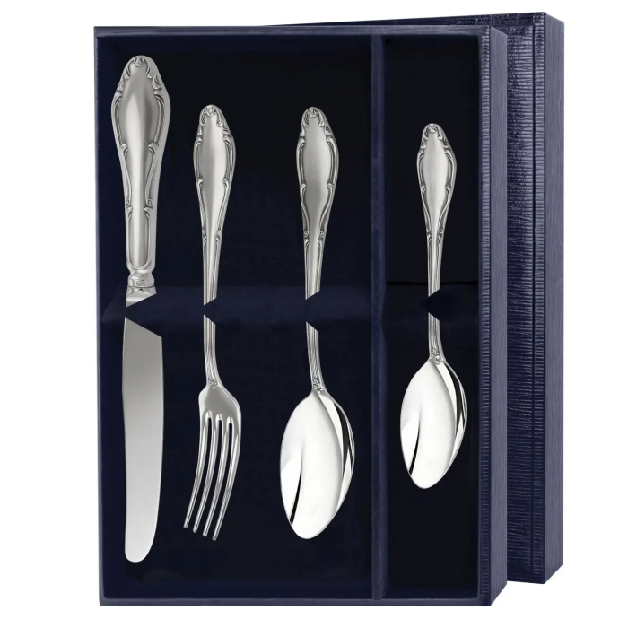 Набор десертных столовых приборов из серебра "Афродита" 4 предмета, на 1 персону - артикул: AK01359 | Мосподарок 