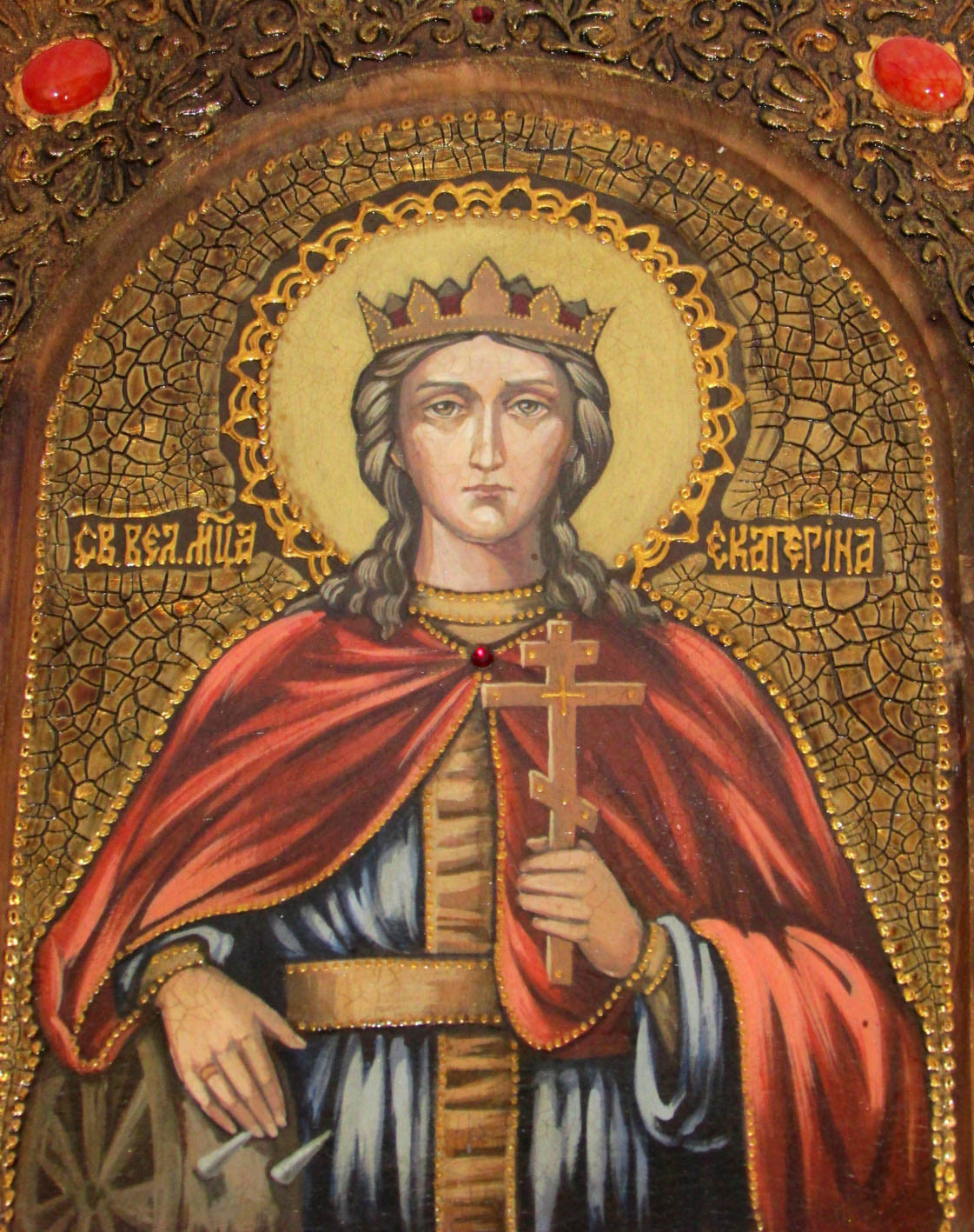 Живописная икона "Святая великомученица Екатерина" на кипарисе - купить в Москве | Мосподарок 