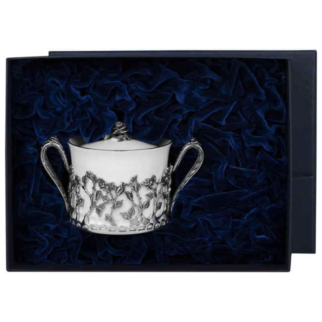 Сахарница из фарфора и серебра "Розалия" с чернением Сахарница из фарфора и серебра "Розалия" с чернением