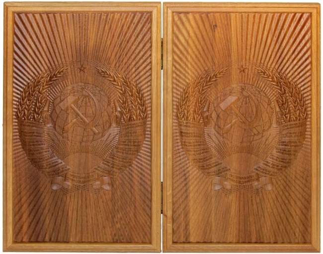 Резные двусторонние нарды из массива мореного дуба "СССР"