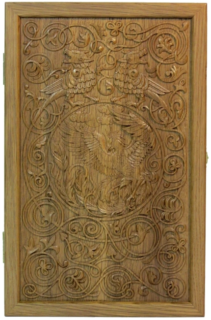 Резные дорожные нарды-шашки из массива чёрного дуба "Жар-птица"