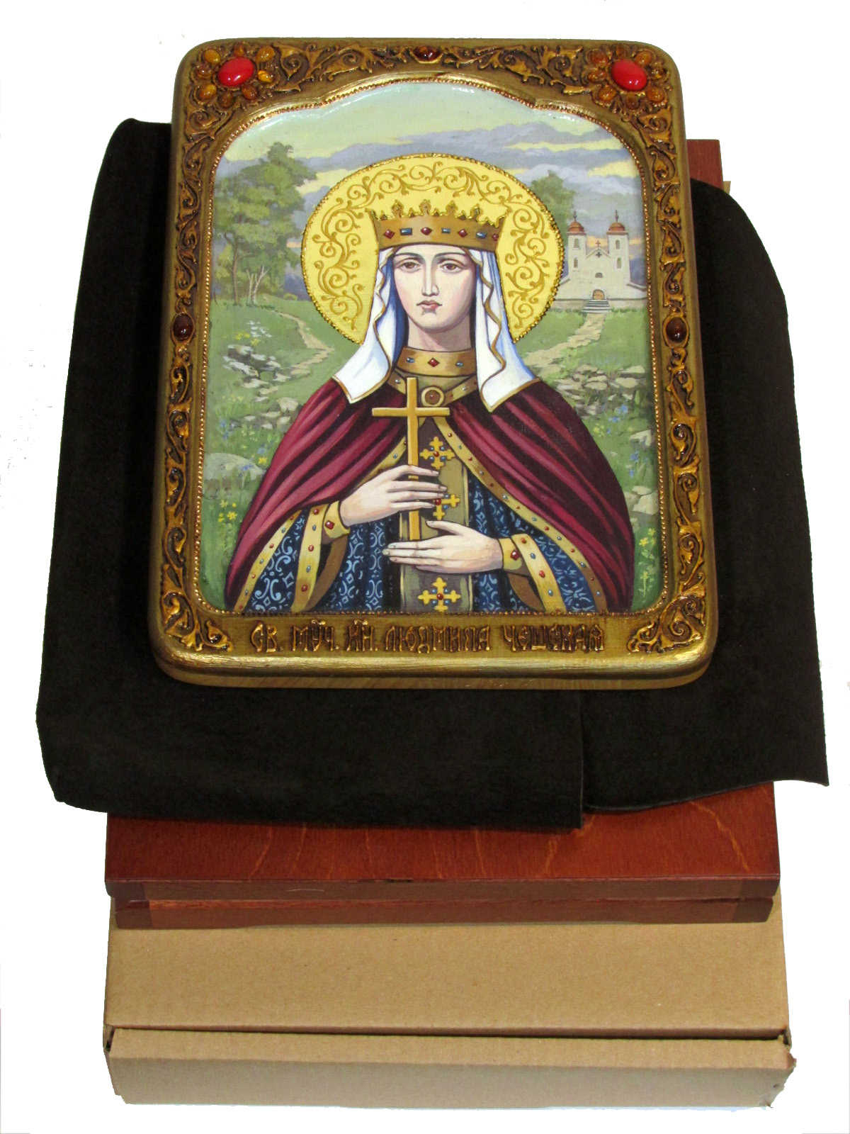 Живописная икона "Святая Мученица Людмила Чешская" на кипарисе - купить в Москве | Мосподарок 