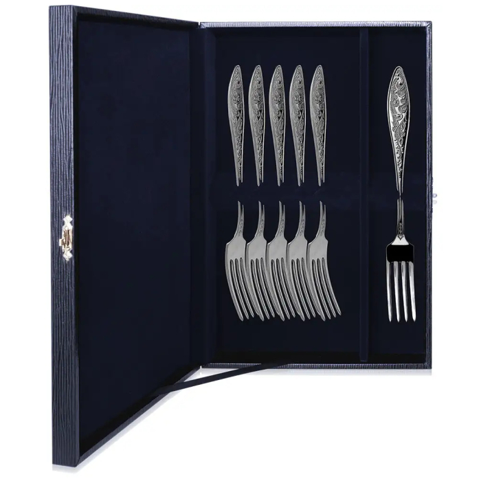 Серебряный набор десертных вилок "Морозко" на 6 персон - артикул: AK01223 | Мосподарок 